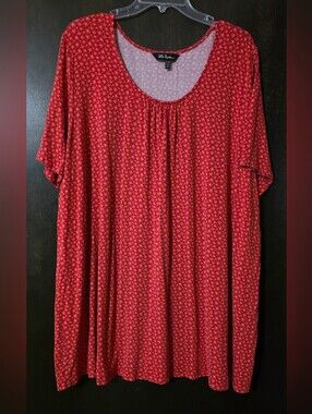 Ulla Popken Red Floral Scoop Neck Tunic Top Women's Size 20/22